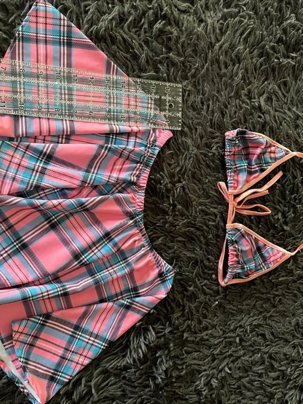 Handmade Y2K Rave Pink & Plaid Skater Skirt Set